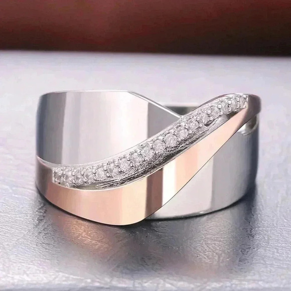 Unisex 14k Rose Gold 925 Silver Diamond Ring - Picture 3 of 10